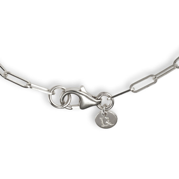 Large Round Sliding Diamond Paperclip Imitation T Bar Necklace in White Gold