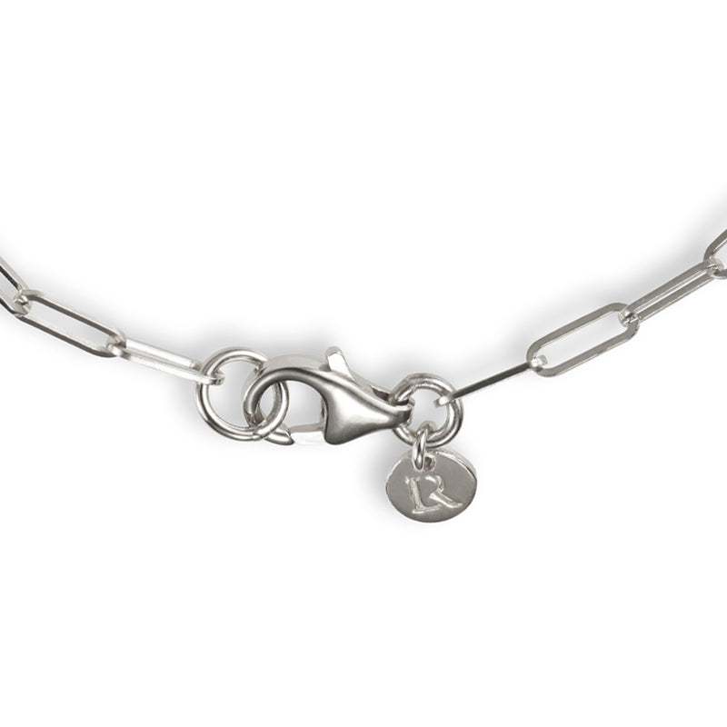 Large Round Sliding Diamond Paperclip Imitation T Bar Necklace in White Gold