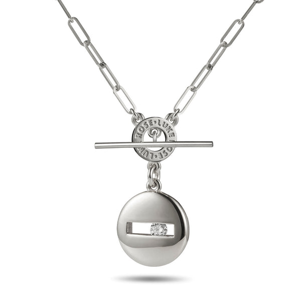 Giant Round Sliding Diamond Paperclip Imitation T Bar Necklace in White Gold