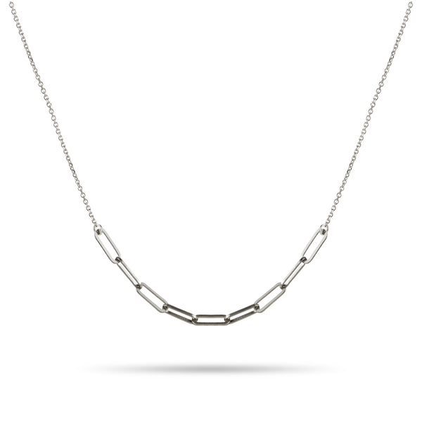 The Paperclip Smile Necklace in White Gold