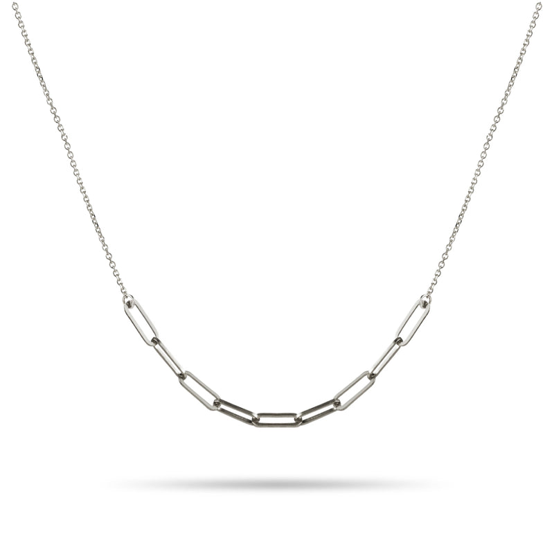 The Paperclip Smile Necklace in White Gold