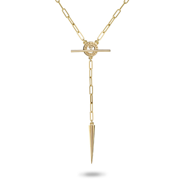 Paperclip Spiked Imitation T Bar Lariat Necklace in Yellow Gold