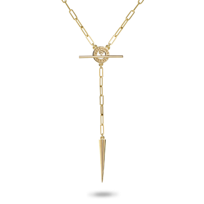 Paperclip Spiked Imitation T Bar Lariat Necklace in Yellow Gold