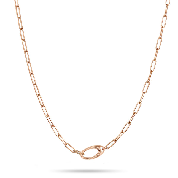 Paperclip Chain Necklace with Charm Clasp in Rose Gold