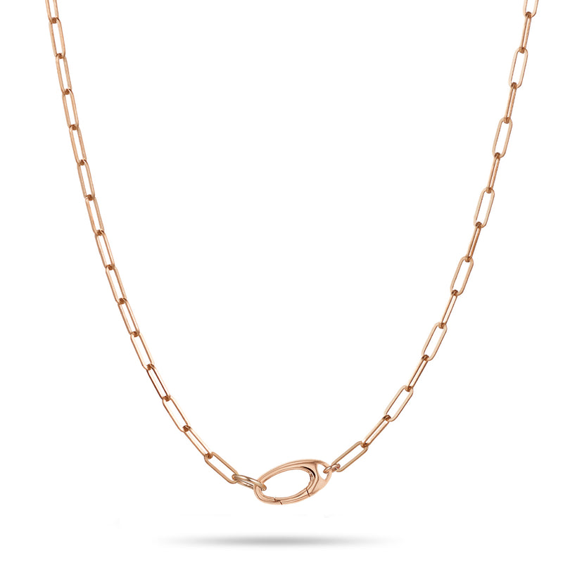 Paperclip Chain Necklace with Charm Clasp in Rose Gold