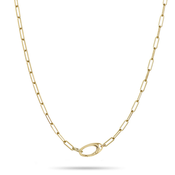 Paperclip Chain Necklace with Charm Clasp in Yellow Gold