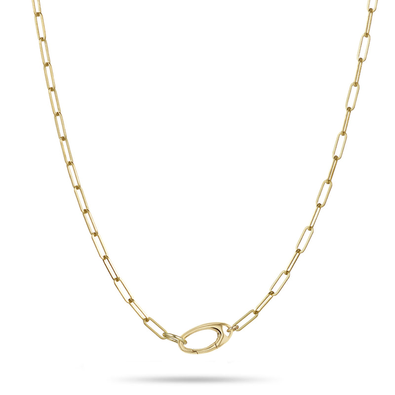 Paperclip Chain Necklace with Charm Clasp in Yellow Gold