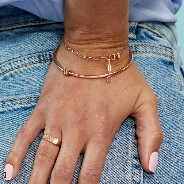 "RTS" Paperclip Link Bracelet in Rose Gold