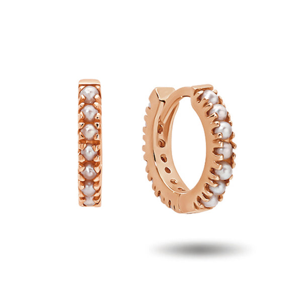 Italian Made Pearl Set Huggie Earrings in Rose Gold