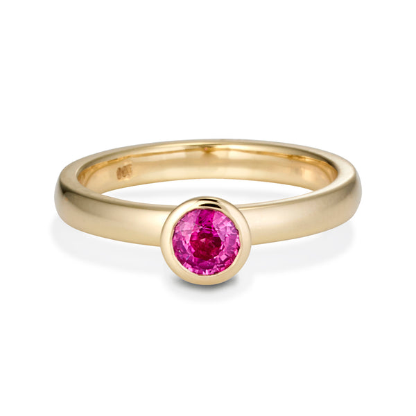 The Large Pink Sapphire Cupped Stack Ring in Yellow Gold