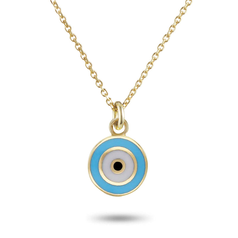 "RTS" Round Enamel Evil Eye Necklace in Yellow Gold