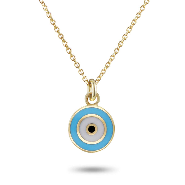 Round Enamel Evil Eye Necklace in Yellow Gold