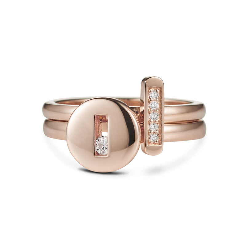 "RTS" Round Sliding Diamond Stack Ring in Rose Gold Size P 1/2