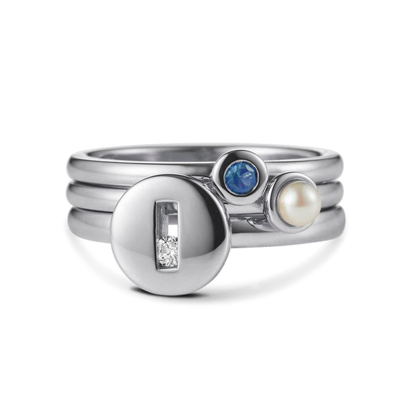 Cupped Coloured Gemstone Stack Ring in White Gold