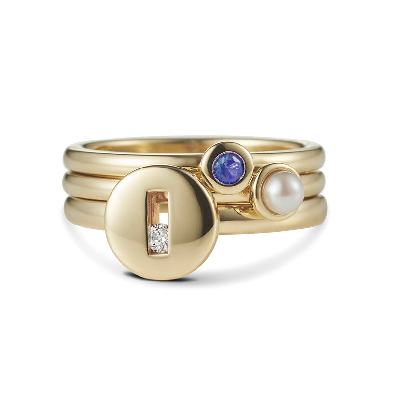 Cupped Coloured Gemstone Stack Ring in Yellow Gold