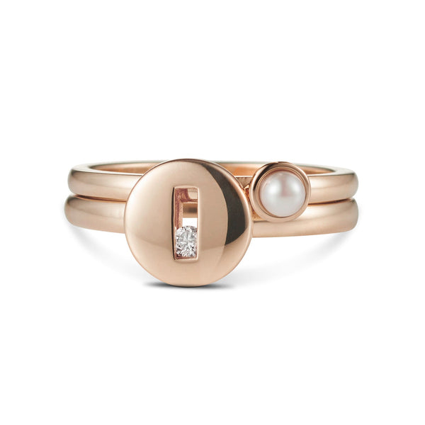 "RTS" Cupped Akoya Pearl Stack Ring in Rose Gold Size P 1/2