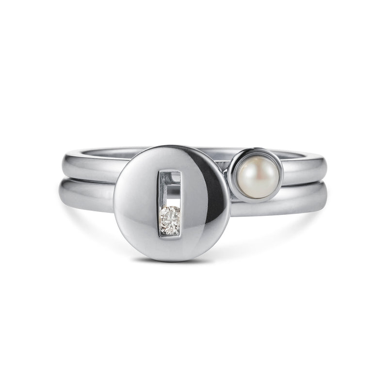 Cupped Akoya Pearl Stack Ring in White Gold
