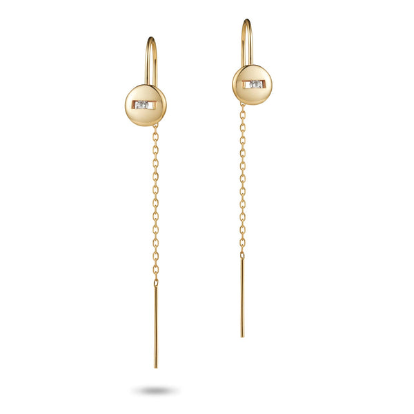 "RTS" Baby Round Sliding Diamond Threader Earrings in Yellow Gold