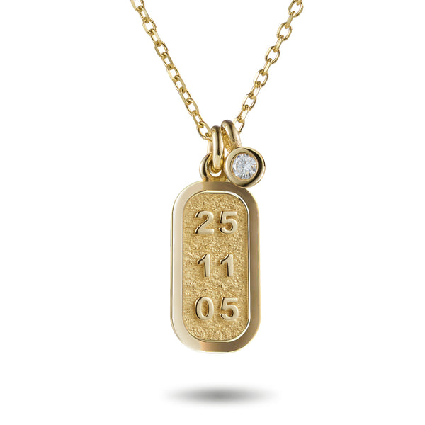 Baby Diamond Drop Date Bar Necklace in Yellow Gold