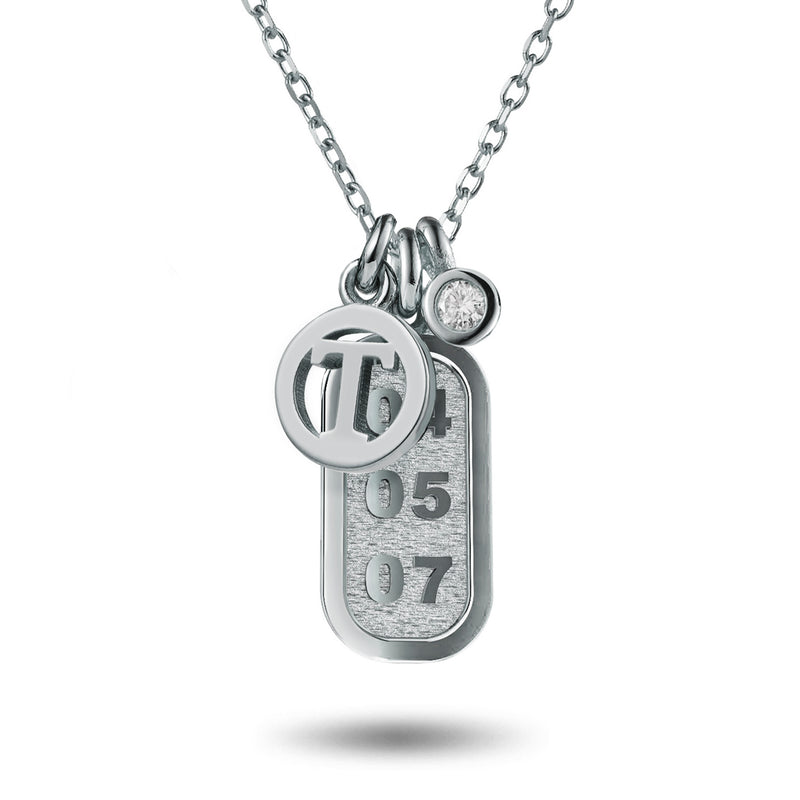 Baby Diamond Drop Date Bar and Initial Disc Necklace in Platinum