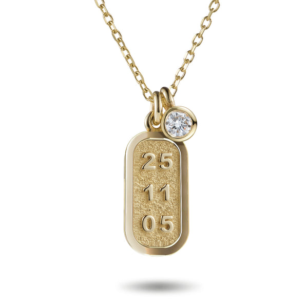 Big Diamond Drop Date Bar Necklace in Yellow Gold