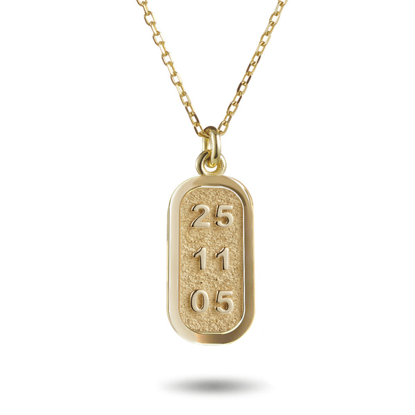 The Double Sided Date Bar Necklace in Yellow Gold