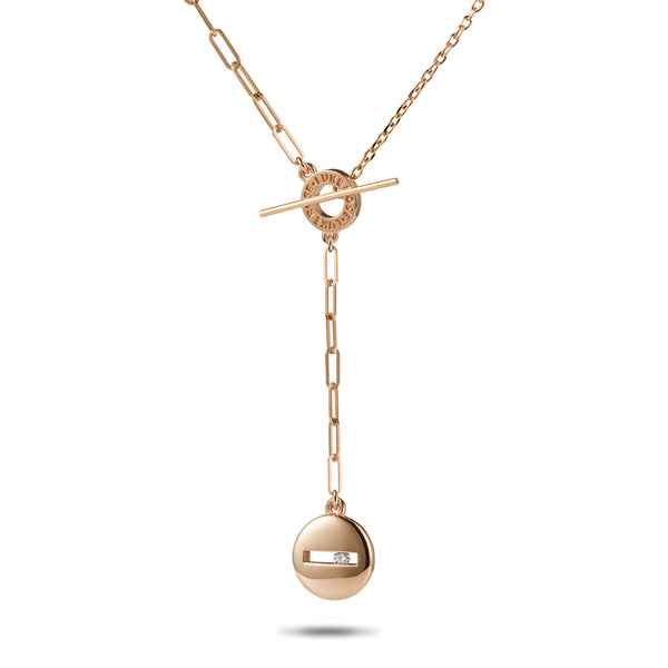 Large Round Sliding Diamond Asymmetrical T Bar Drop Necklace in Rose Gold