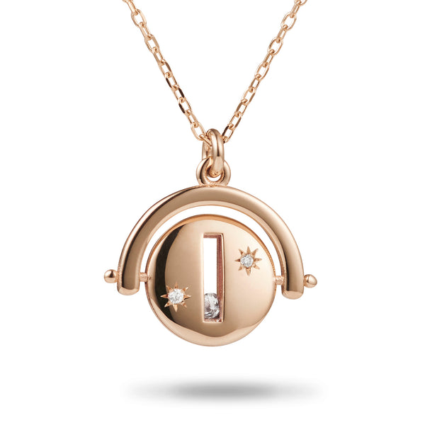 Large Round Sliding Diamond Spinner Necklace in Rose Gold