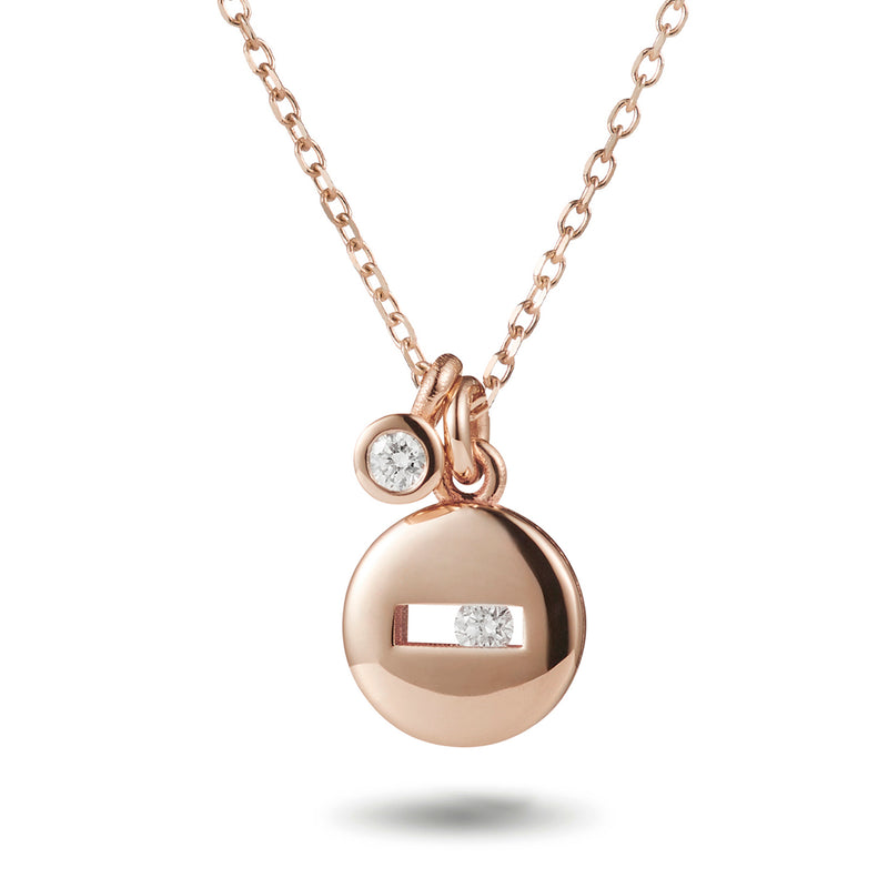 Round Sliding Diamond Necklace with Diamond Drop in Rose Gold