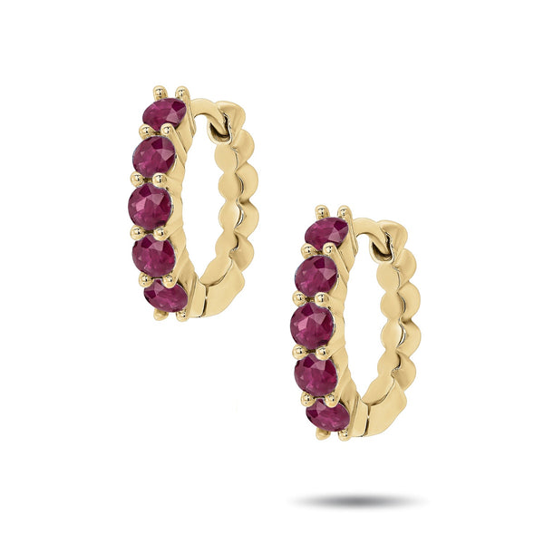 "RTS" Italian Made Ruby Set Huggie Earrings in Yellow Gold