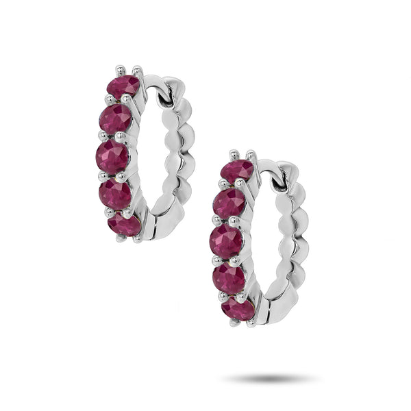 Italian Made Ruby Set Huggie Earrings in White Gold