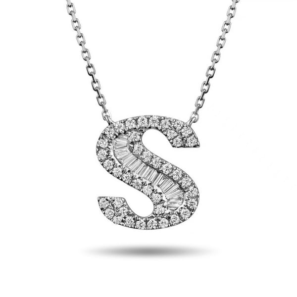 The "S" Diamond Treasure Initial Necklace in Platinum