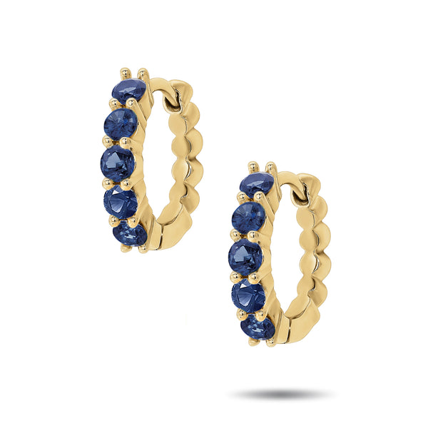Italian Made Sapphire Set Huggie Earrings in Yellow Gold