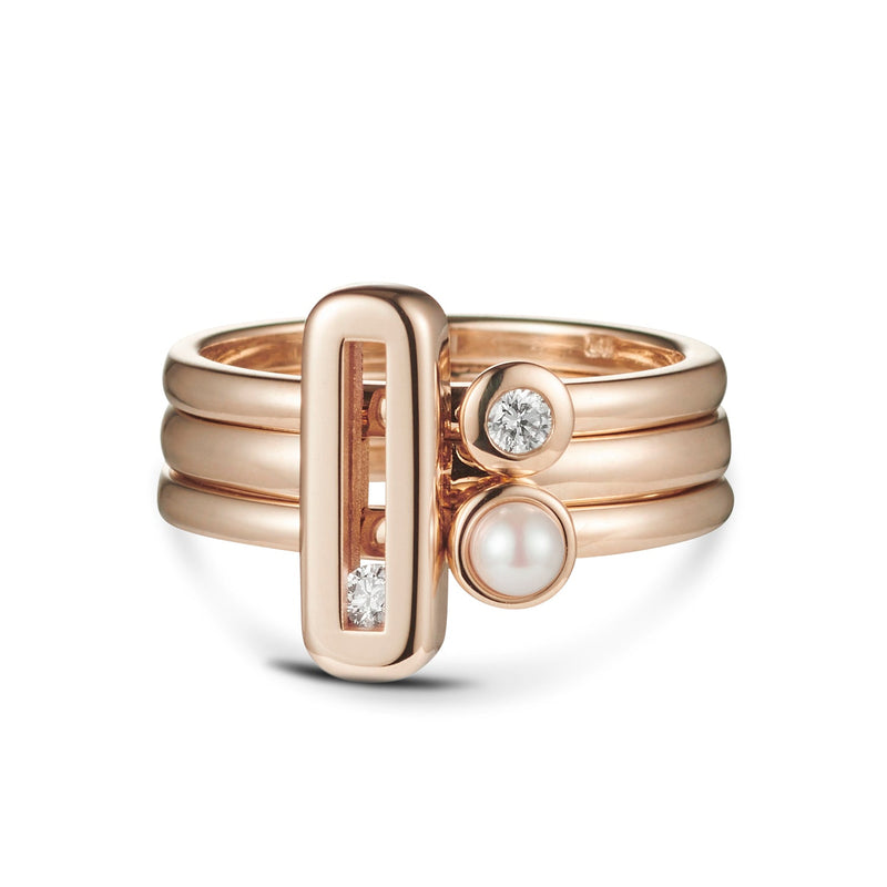 "RTS" Cupped Akoya Pearl Stack Ring in Rose Gold Size P 1/2