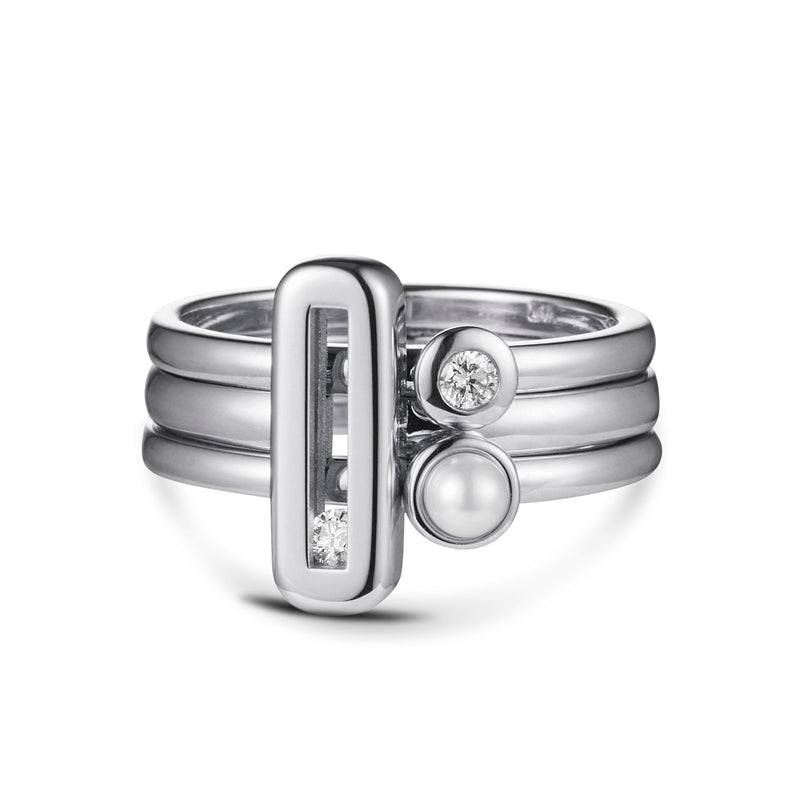 Cupped Diamond Stack Ring in 18ct White Gold