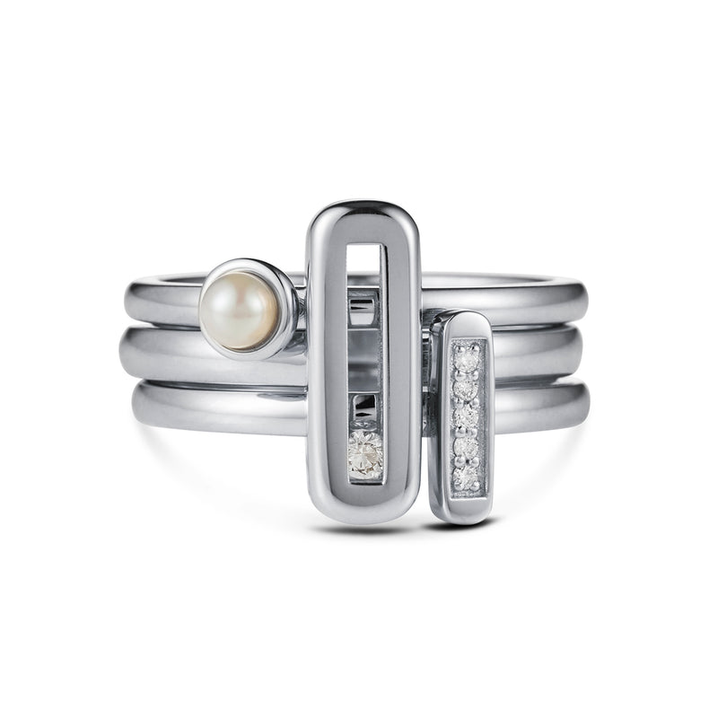 Cupped Akoya Pearl Stack Ring in White Gold