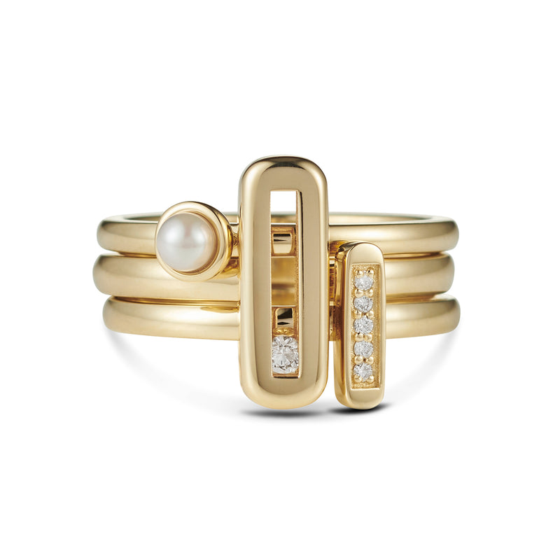 Cupped Akoya Pearl Stack Ring in Yellow Gold
