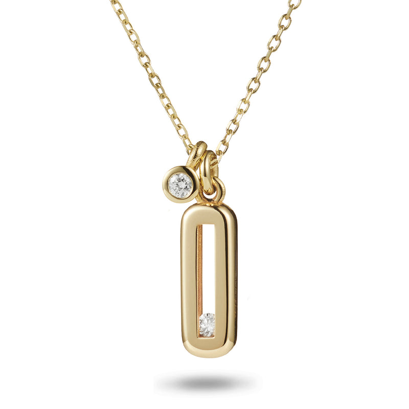 Sliding Diamond Necklace with Diamond Drop in Yellow Gold