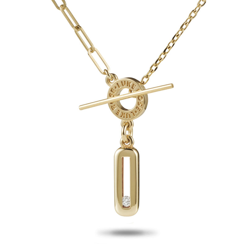 "RTS" 18" Sliding Diamond Asymmetrical T Bar Necklace in Yellow Gold