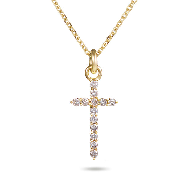 Baby Diamond Crucifix Necklace in Yellow Gold