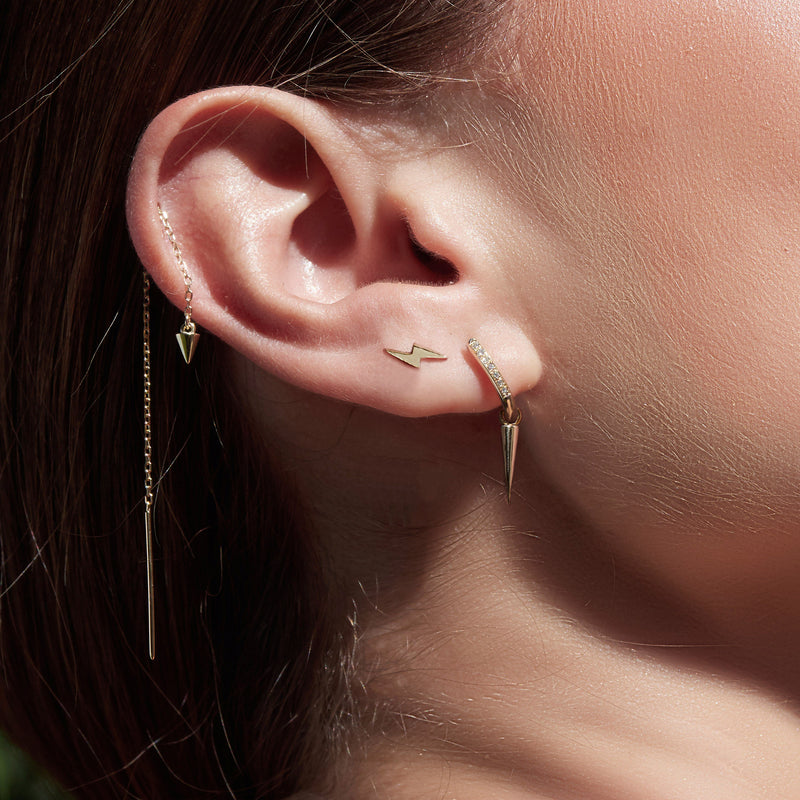 "RTS" (Small) Spike Drop Diamond Set Hinged Hoop Earrings in Yellow Gold