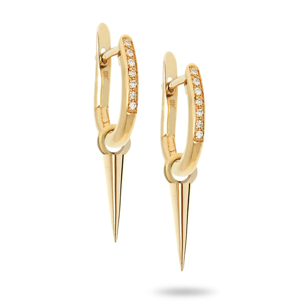 "RTS" (Small) Spike Drop Diamond Set Hinged Hoop Earrings in Yellow Gold