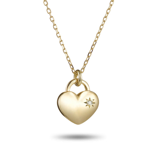 "RTS" Diamond Set Heart Padlock Necklace in Yellow Gold