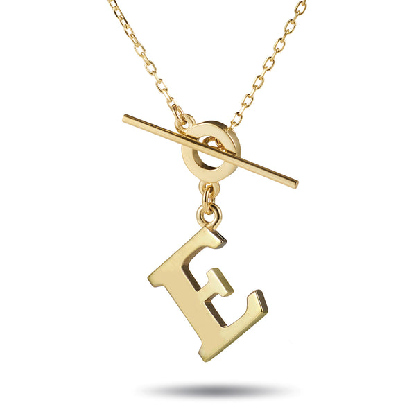 Baby T Bar Initial Letter Necklace in Yellow Gold