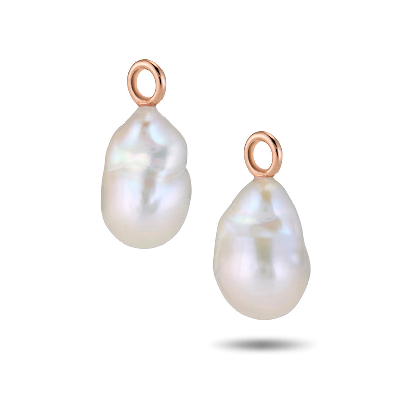 The Baroque Pearl Huggie Hoops in Rose Gold