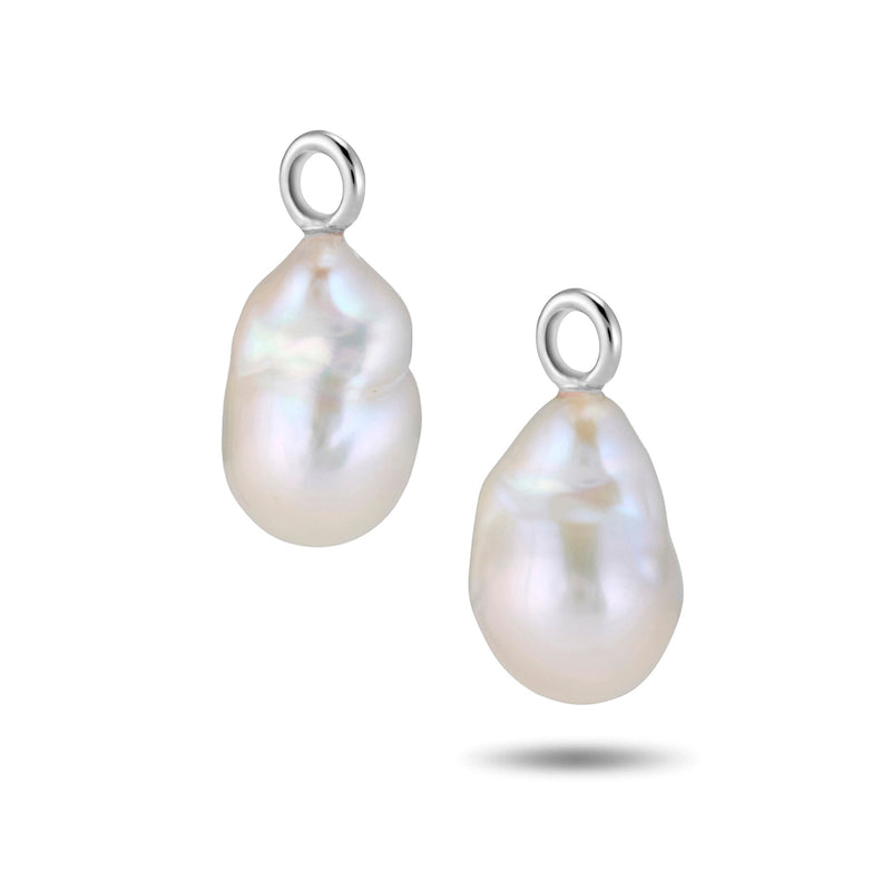 The Baroque Pearl Huggie Hoops in White Gold