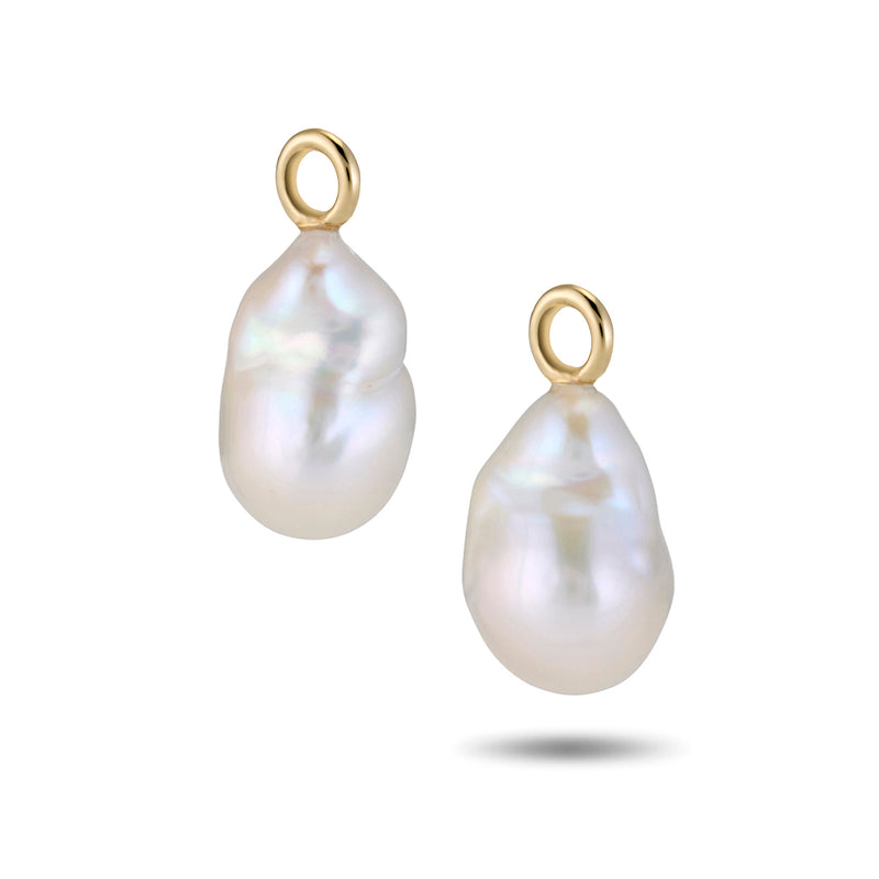 The Baroque Pearl Huggie Hoops in Yellow Gold