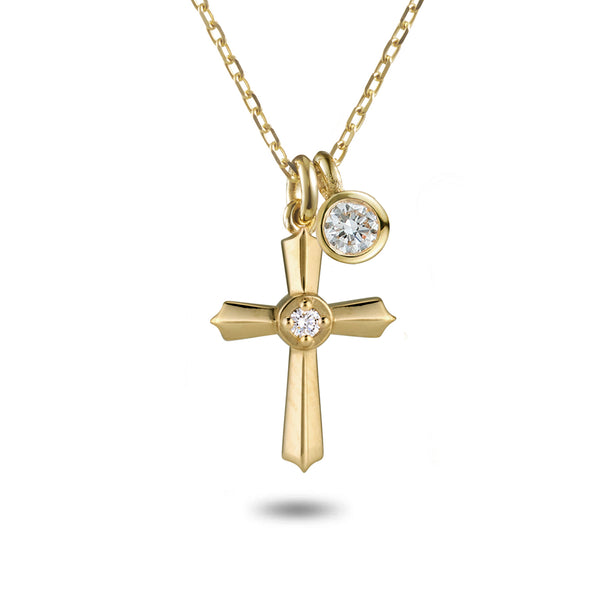 The TREASURE Big Diamond Drop Crucifix Necklace in Yellow Gold
