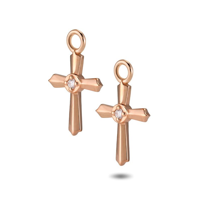 The TREASURE Crucifix Huggie Hoops in Rose Gold