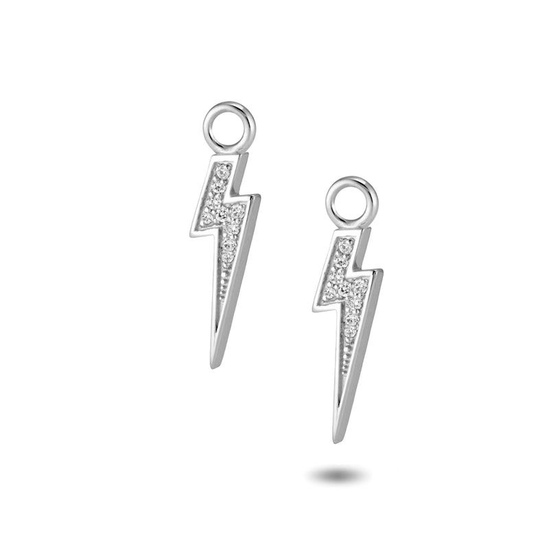 The TREASURE Diamond Lightning Bolt Huggie Hoops in White Gold